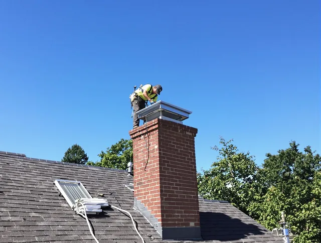 Cimarron Hills Chimney Sweep technician measuring a chimney cap in Cimarron Hills, CO