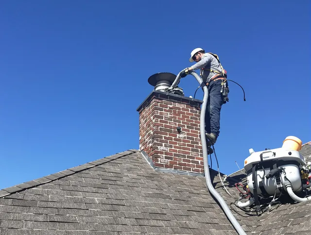Dedicated Cimarron Hills Chimney Sweep team member cleaning a chimney in Cimarron Hills, CO
