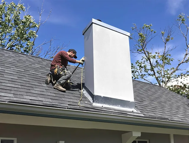 Cimarron Hills Chimney Sweep team member finishing chimney construction in Cimarron Hills, CO